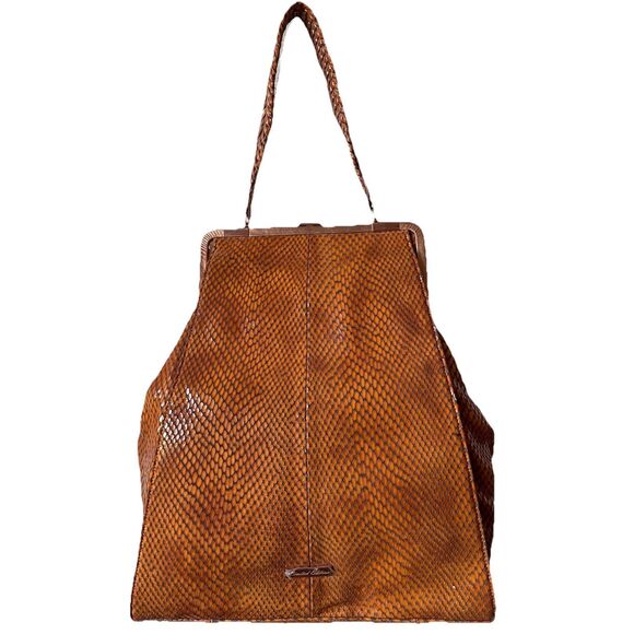 NWT'S La Gioe di Toscana by Sharon Gioe Orange Reptile Leather Brass Handbag - Picture 1 of 6